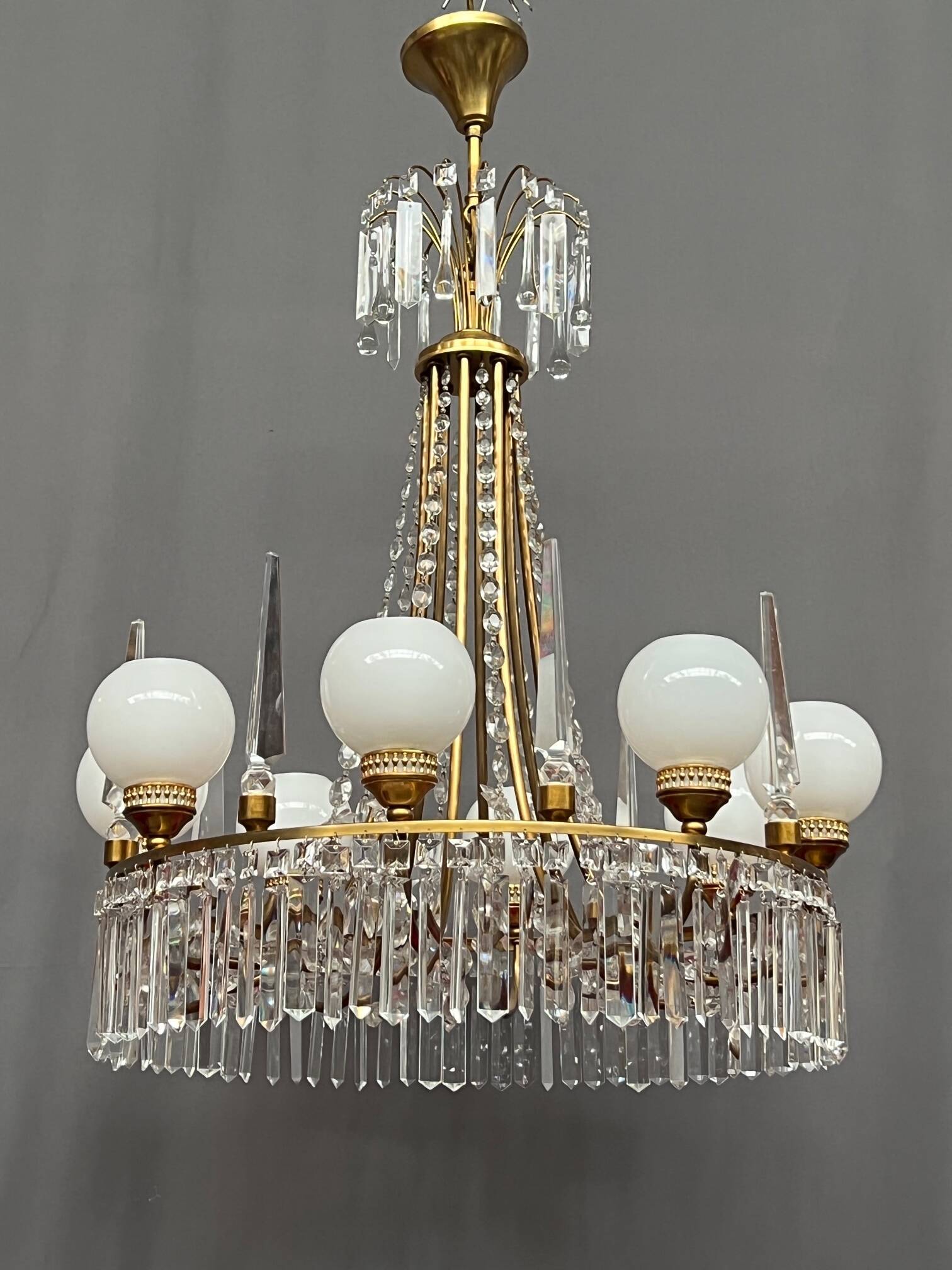 Empire style chandelier. Solid crystal, bronze.
