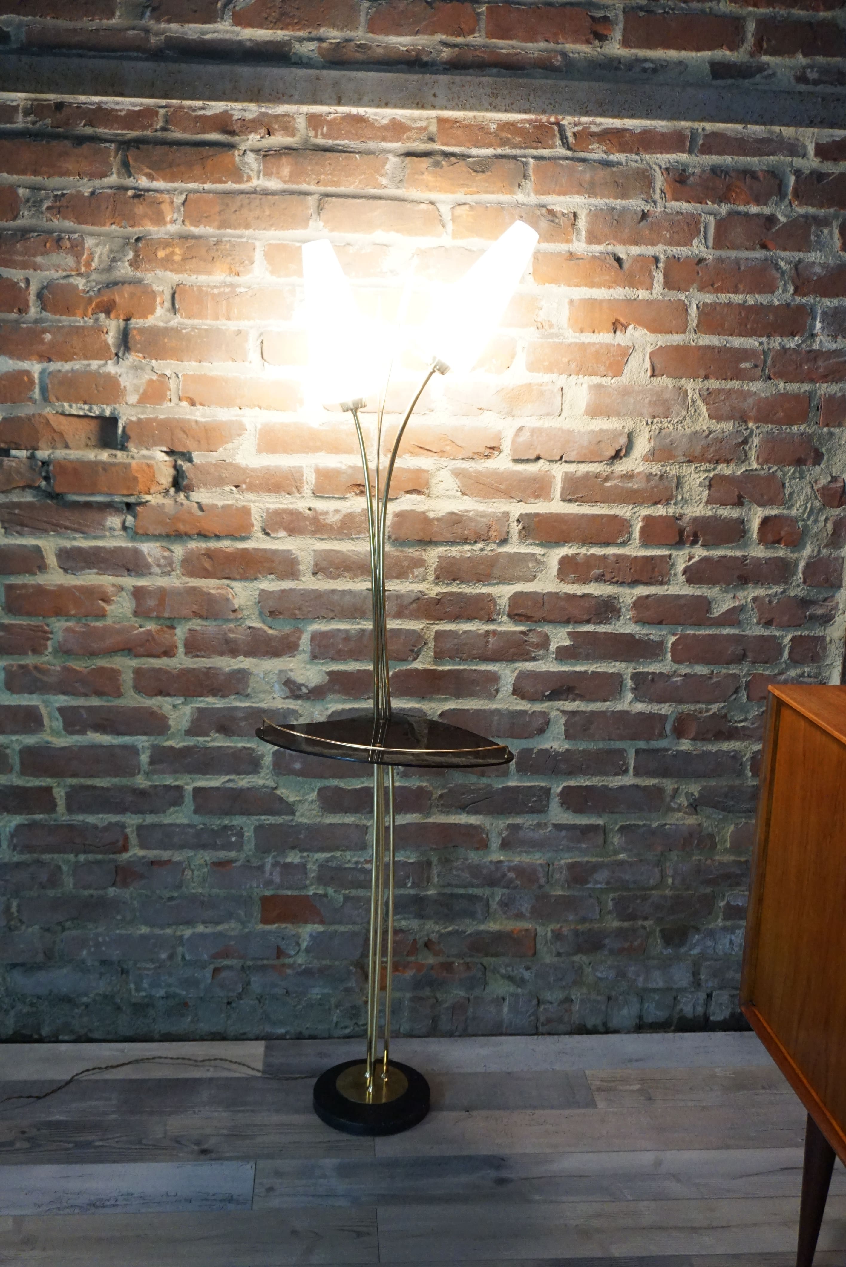 50s lamp lamp in brass and opalines design René Mathieu for Lunel