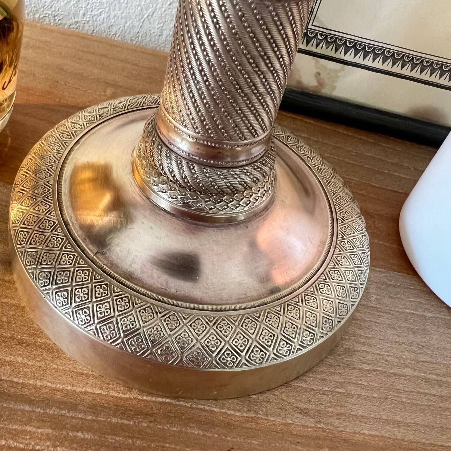 Large chiseled brass candle holder h24 cm