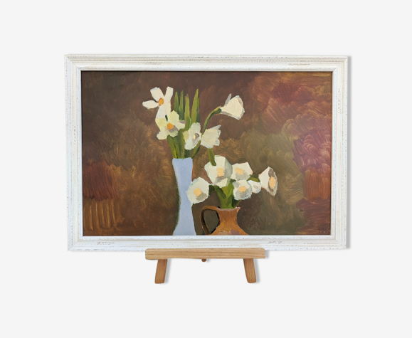 Huile florale vintage still life encadrée - 'perk'