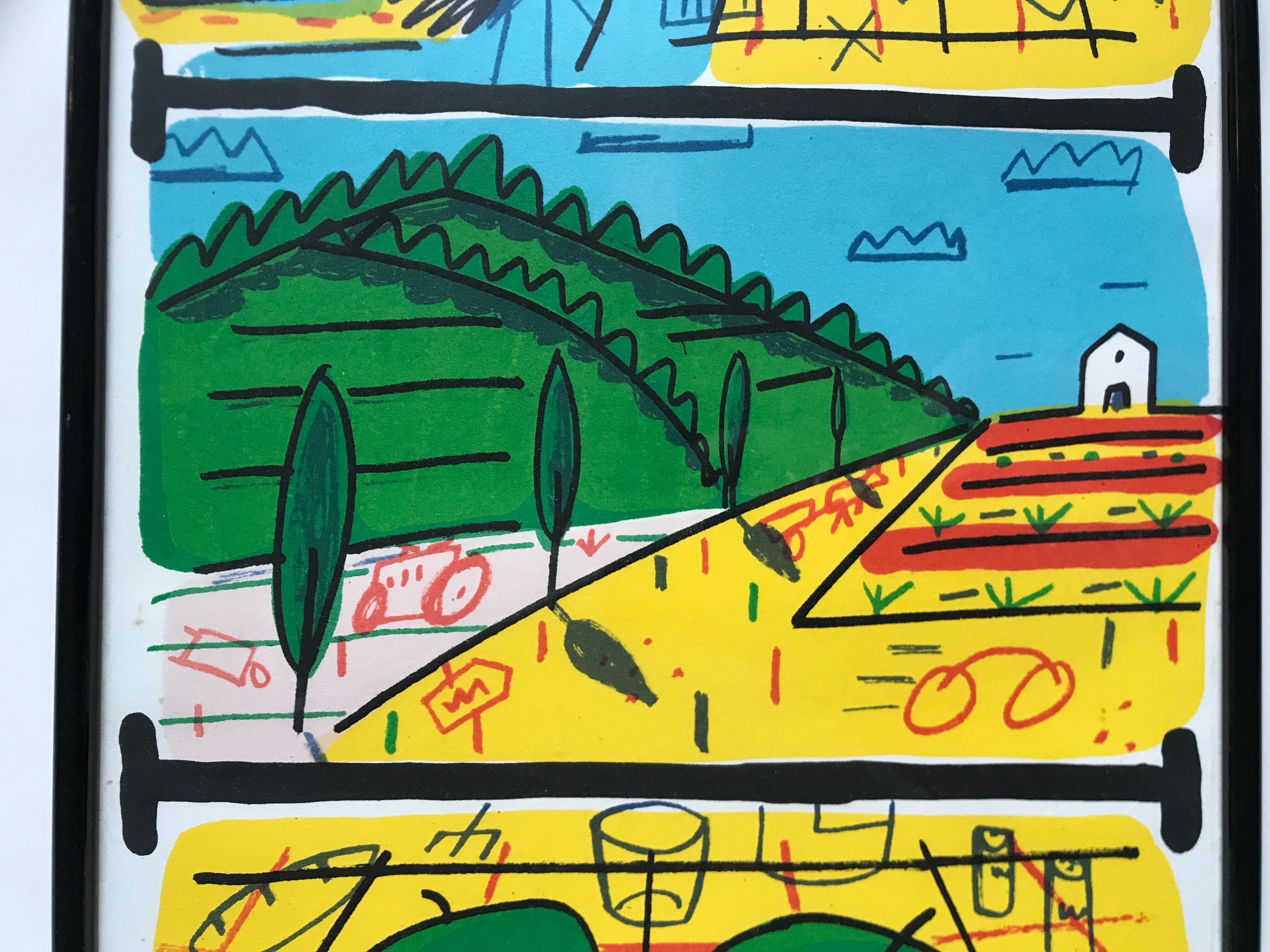 François boisrond. summer triptych. lithograph signed and framed