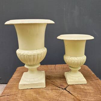 Cast iron garden vase cream white large