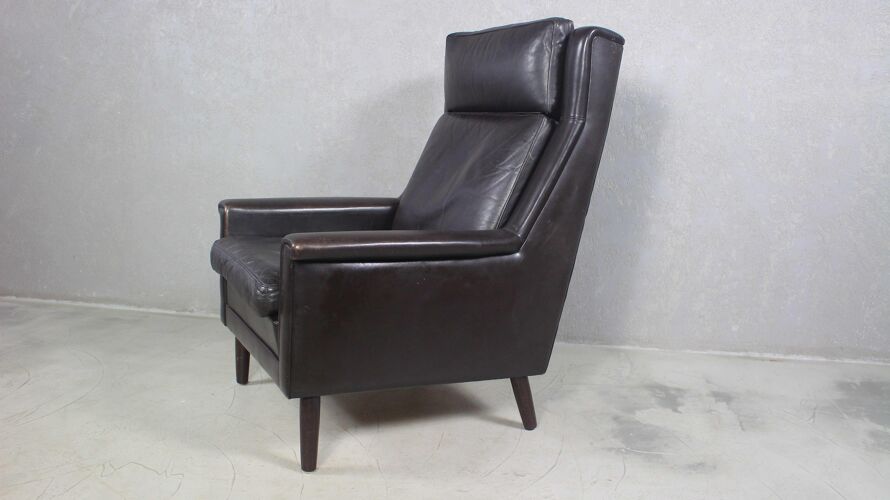 Chaise en cuir noir par Georg Thams, années 1960