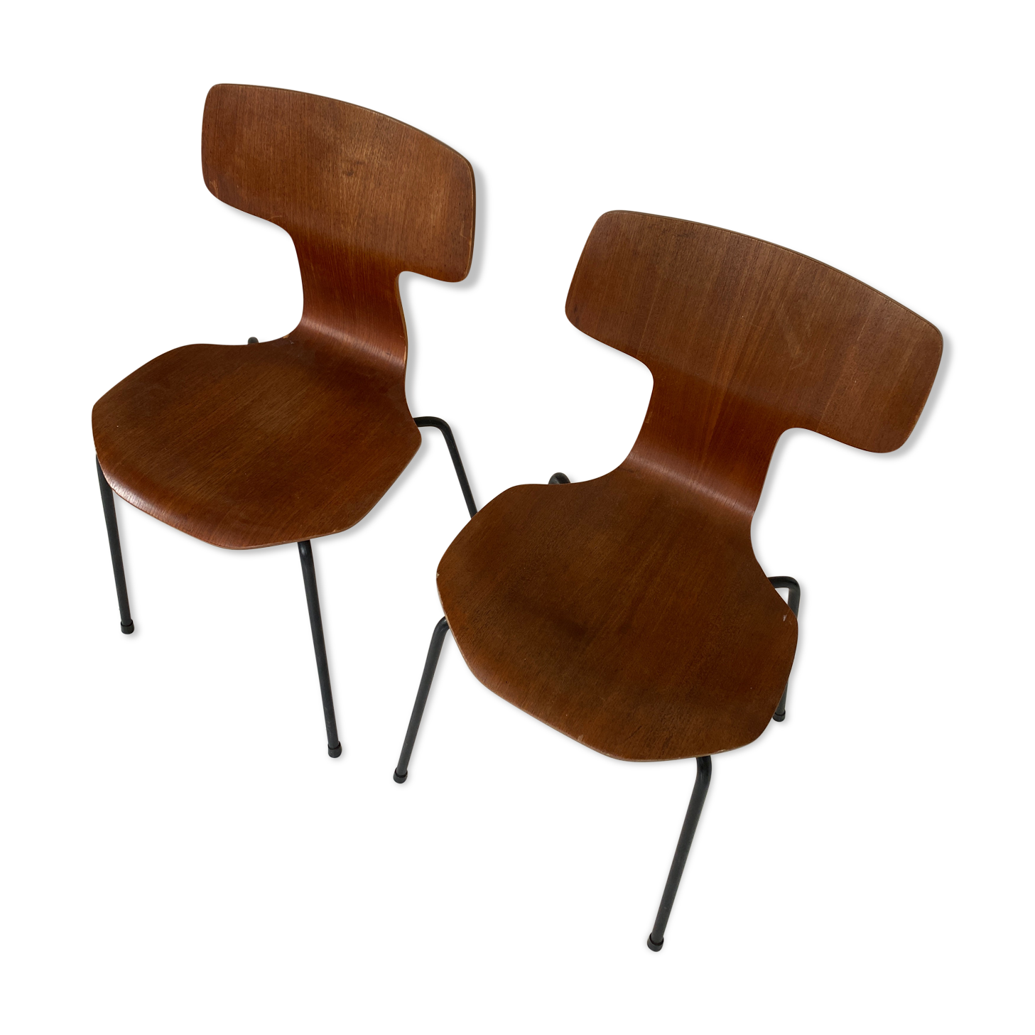 Set of 2 vintage Arne Jacobsen hammerheads chairs in teak