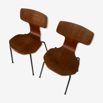 Set of 2 vintage Arne Jacobsen hammerheads chairs in teak