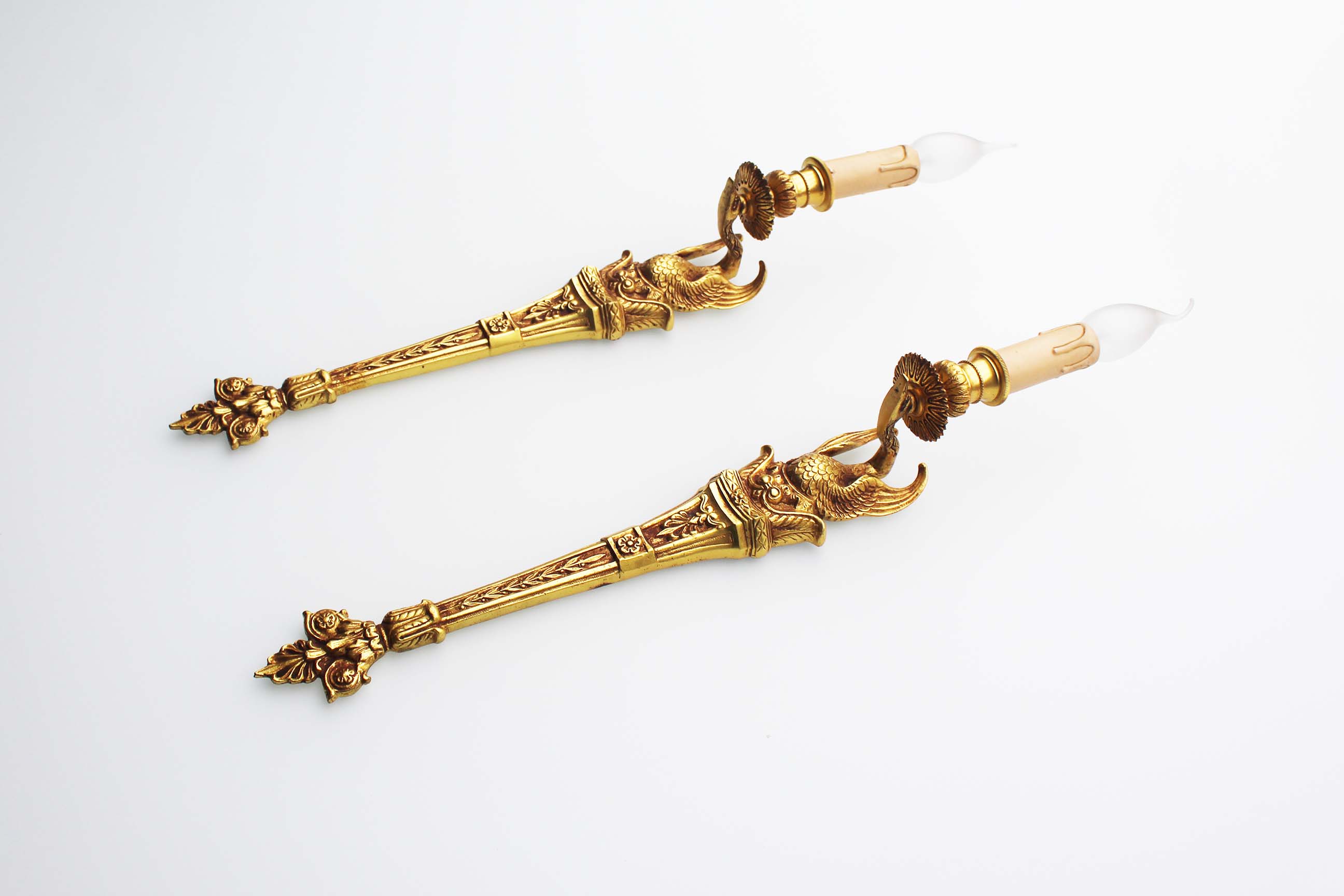 1950's Solid brass 'Swan' wall sconces