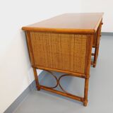 Vintage desk in rattan, woven rattan and wood, Maugrion style Roche-Bobois