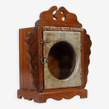 Small old wall display case clock box patina original india