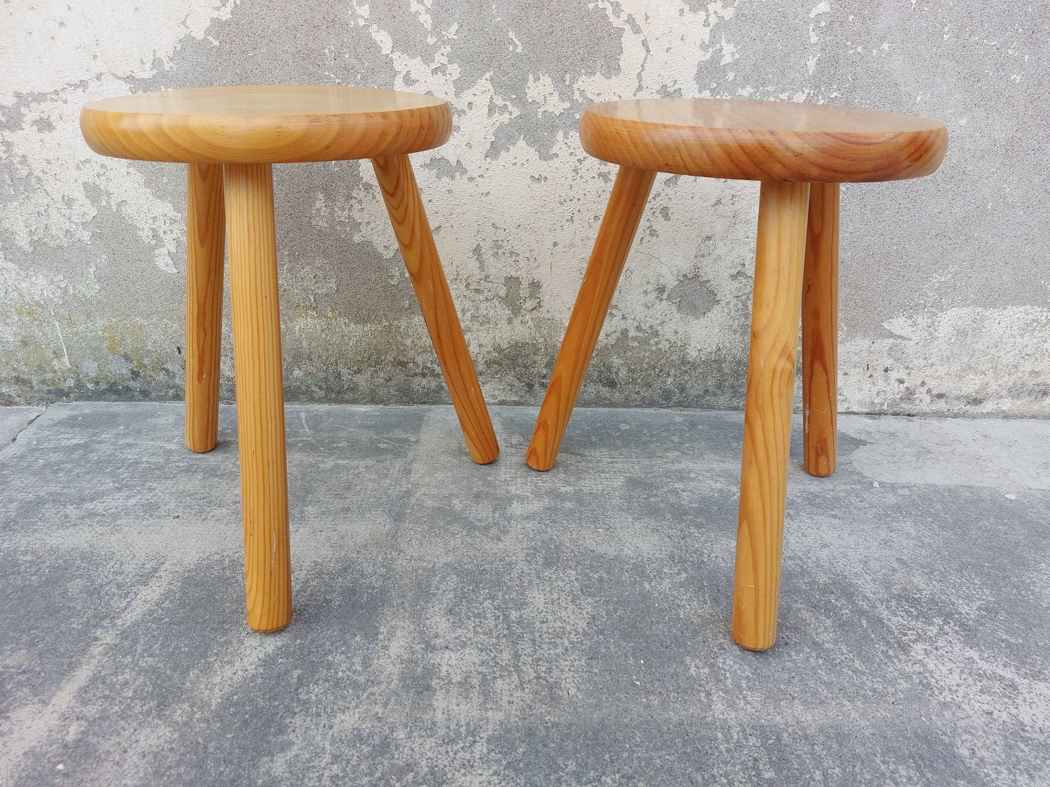 Pair of vintage pine tripod stools