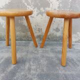 Pair of vintage pine tripod stools