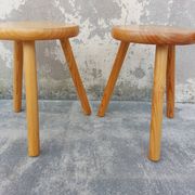 Pair of vintage pine tripod stools