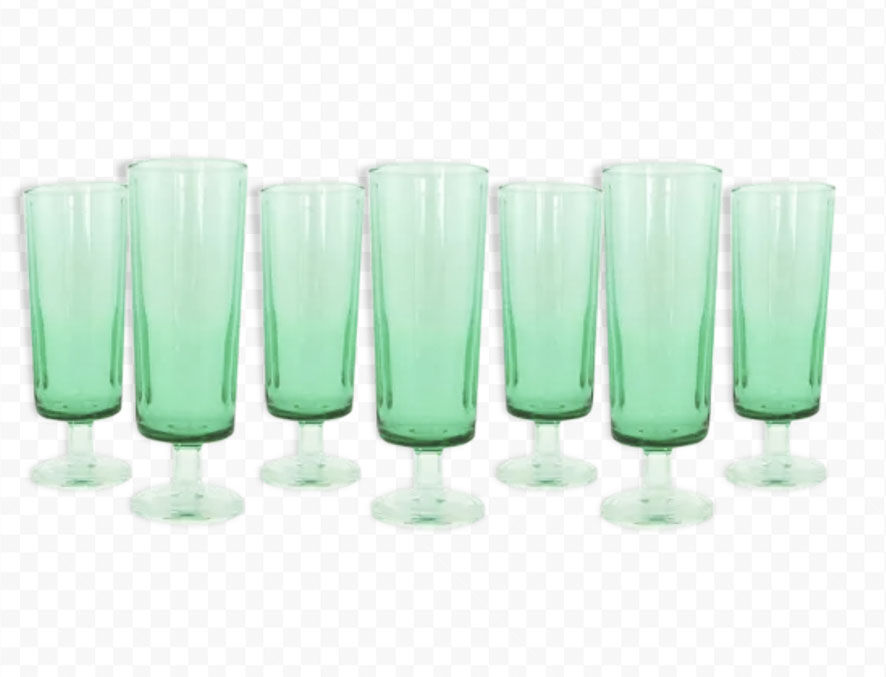 6 old champagne flutes luminarc green clear h14 cm
