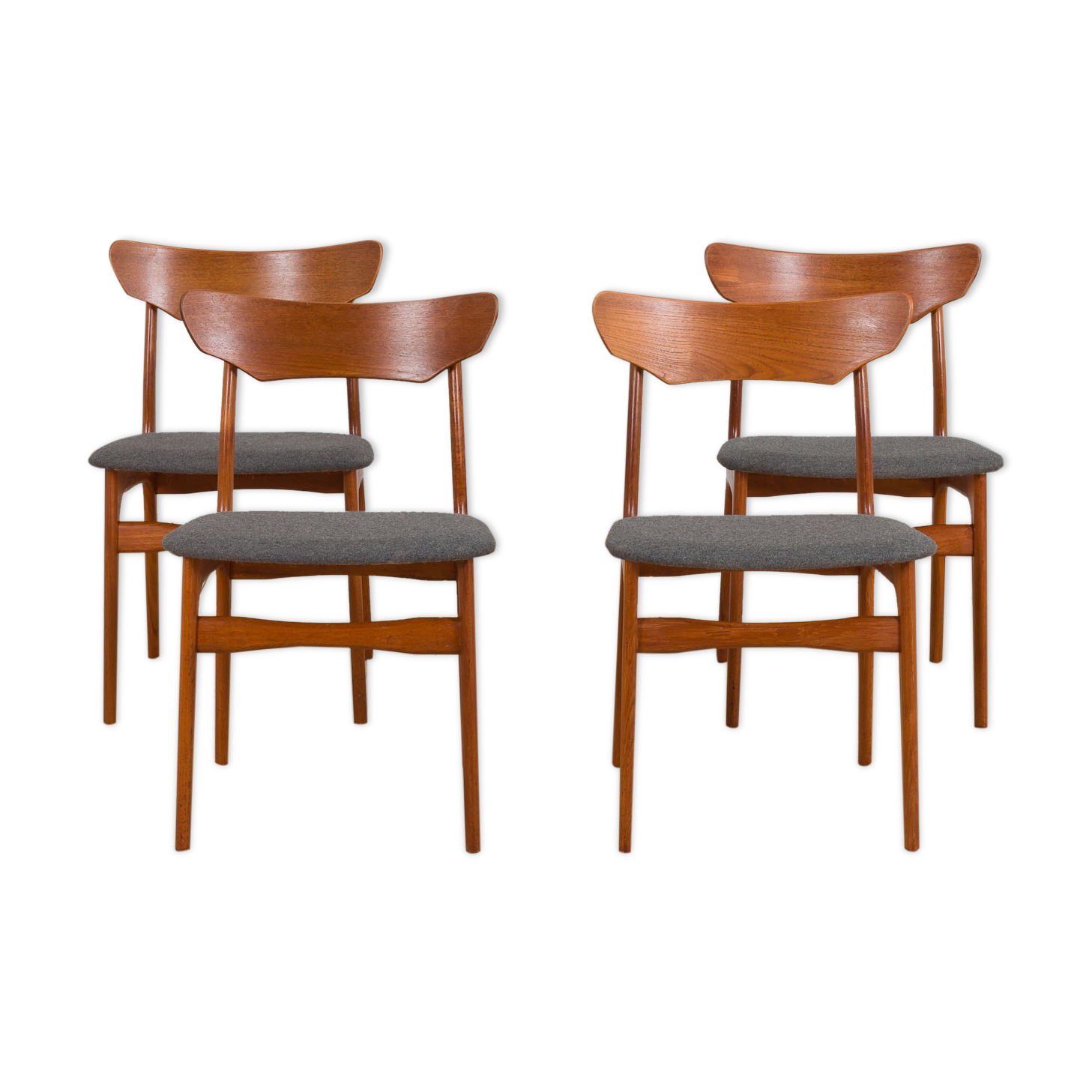 Set of 4 Schønning & Elgaards Danish teak chairs in gray wool upholstery