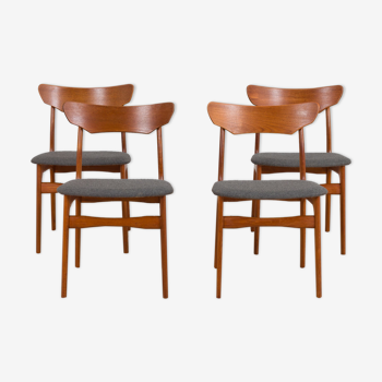 Set of 4 Schønning & Elgaards Danish teak chairs in gray wool upholstery