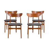 Set of 4 Schønning & Elgaards Danish teak chairs in gray wool upholstery