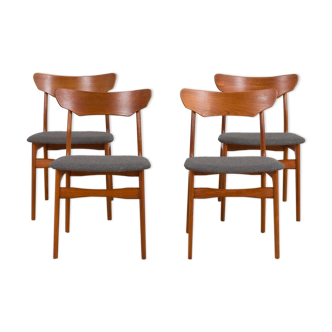 Set of 4 Schønning & Elgaards Danish teak chairs in gray wool upholstery