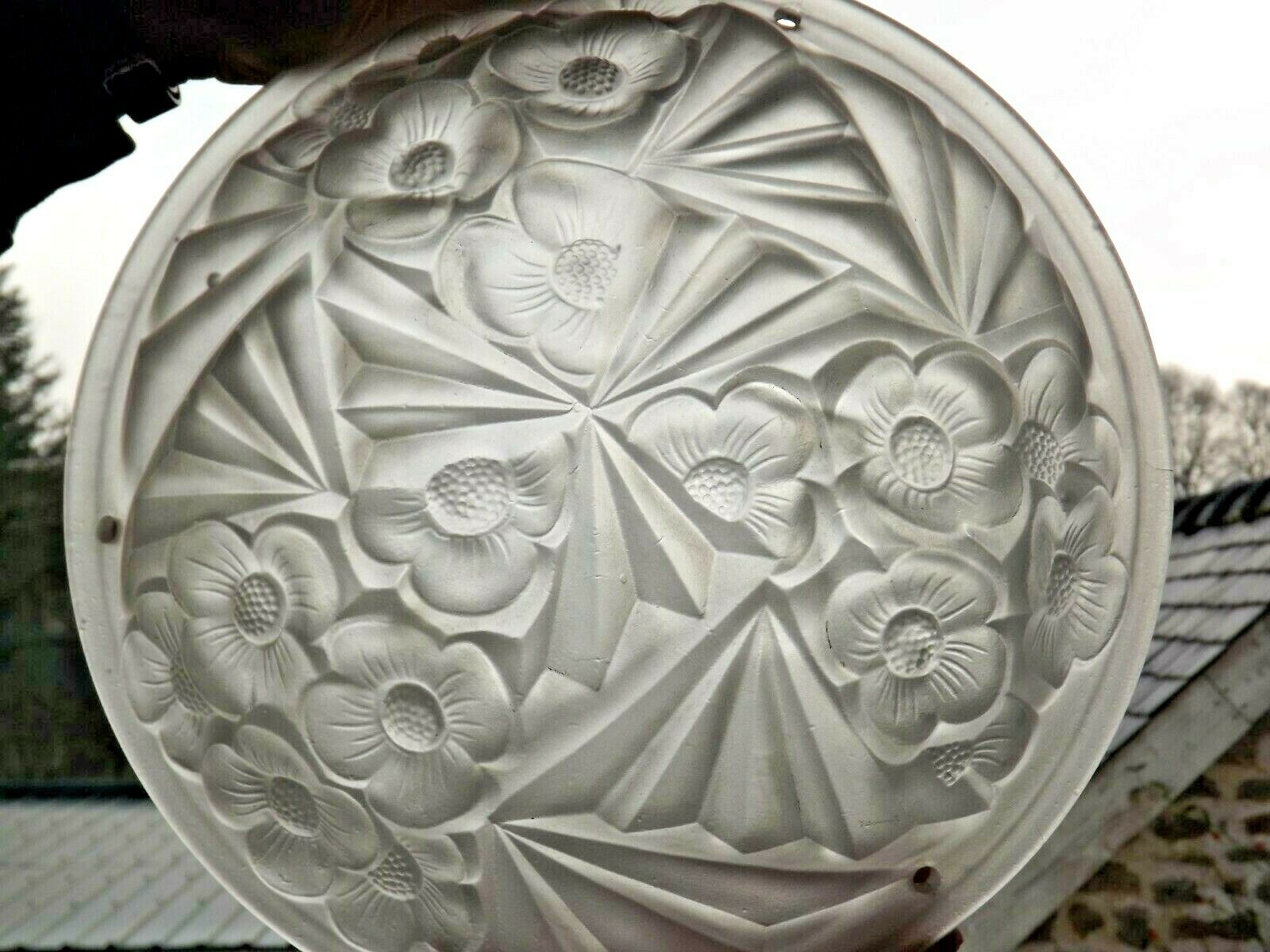 French vintage white opaque pate de verre glass floral