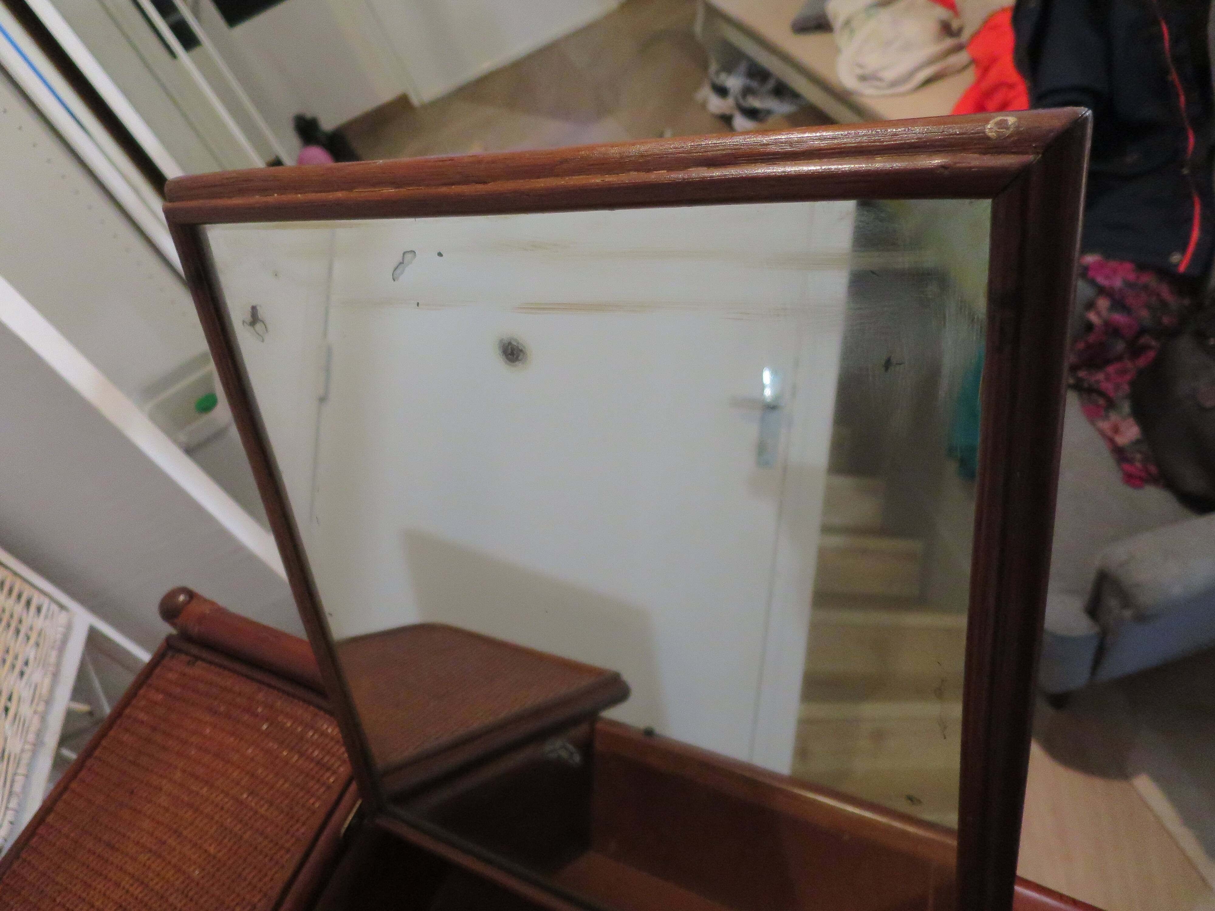 Vintage dressing table/chest - woven rattan - 5 drawers - mirror - 1960s/70s