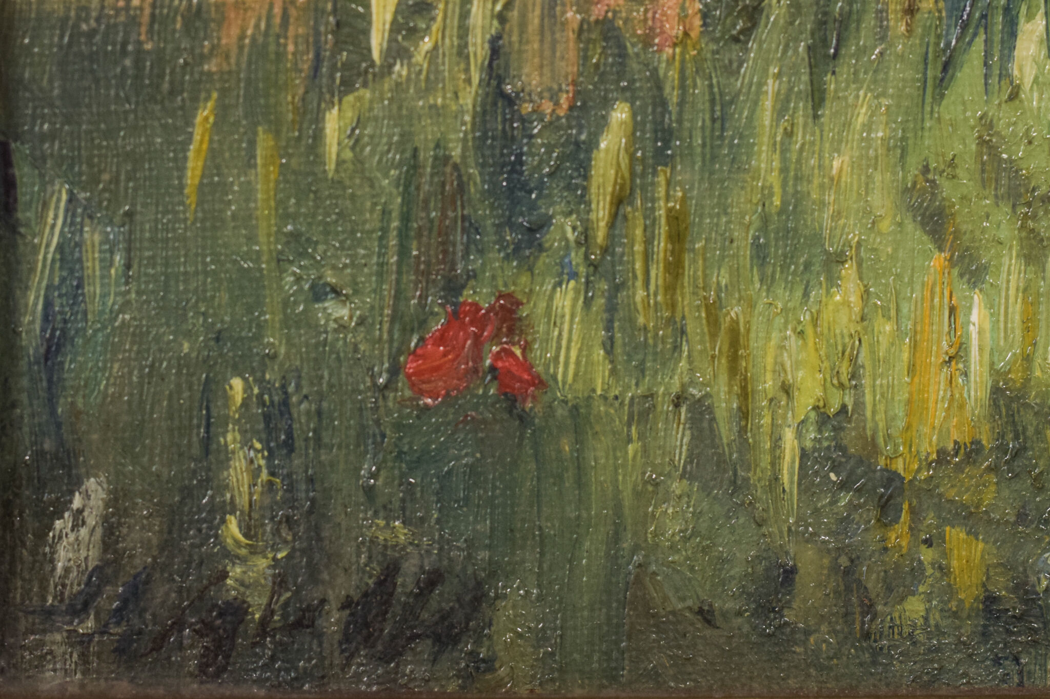 Impressionist oil of villa and palm trees