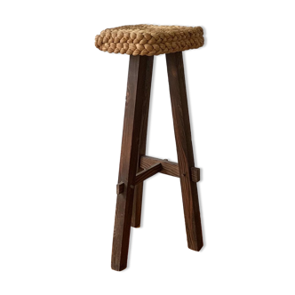 High stool in rope and wood, France 1950