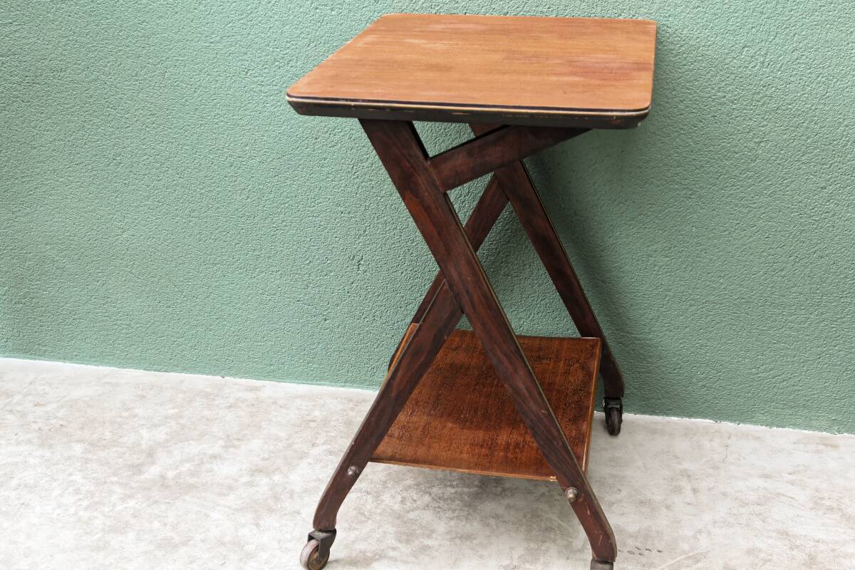 1950s wooden rolling trolley