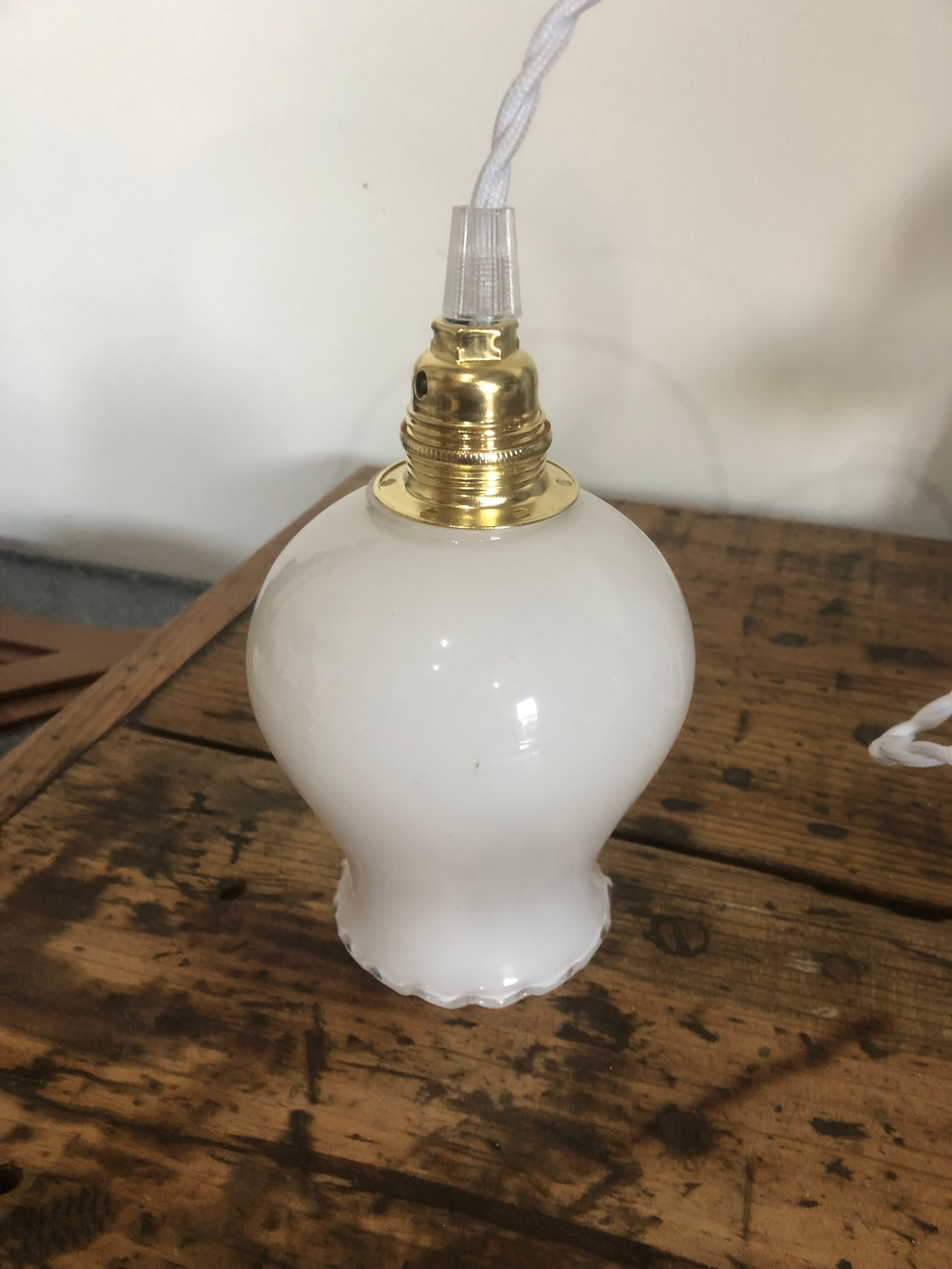 Vintage white glass pendant lamp