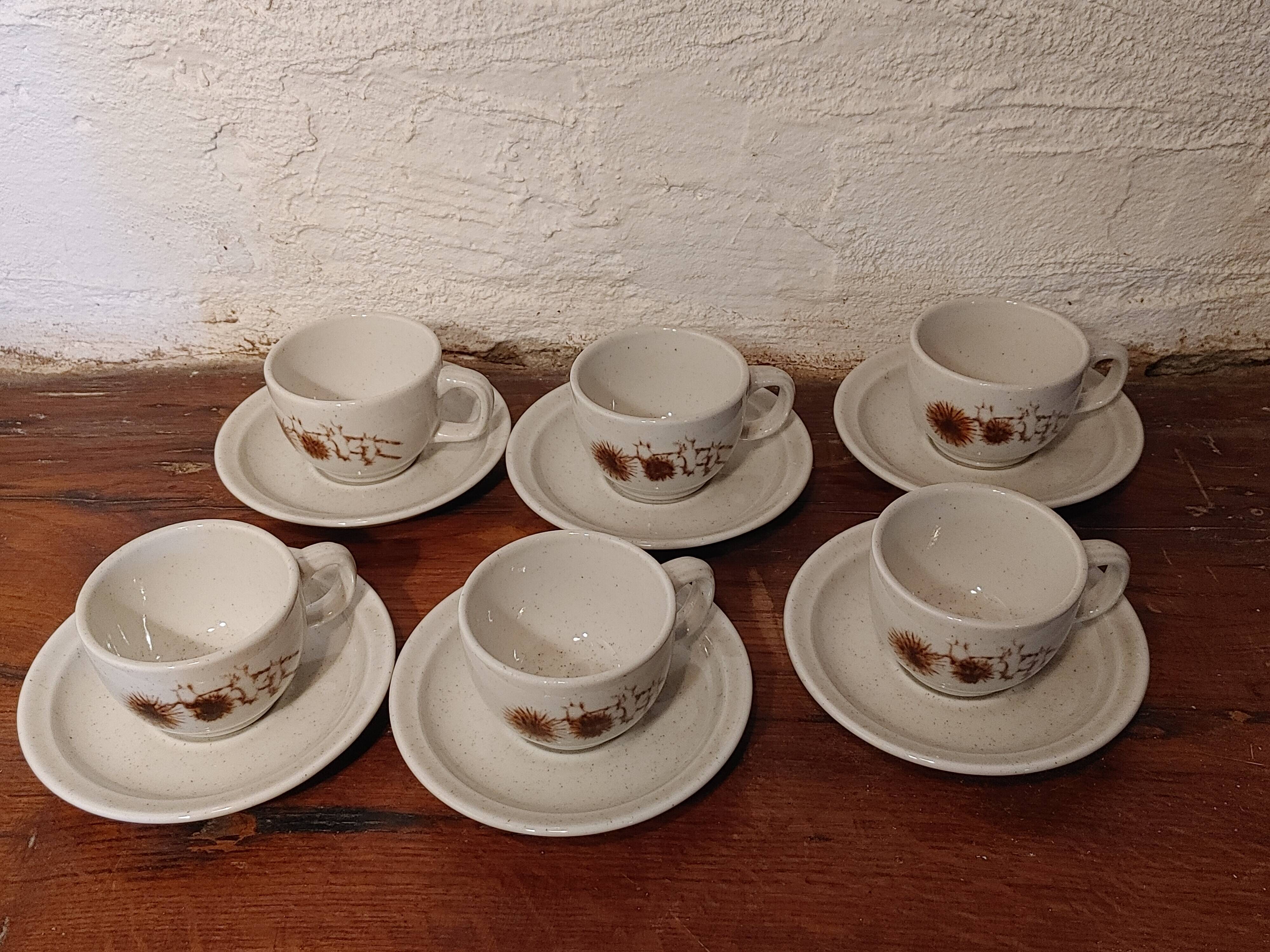 Glazed stoneware coffee set decorated with thistles Sarreguemines