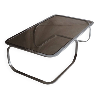 Unique design coffee table - chrome & smoked glass - vintage