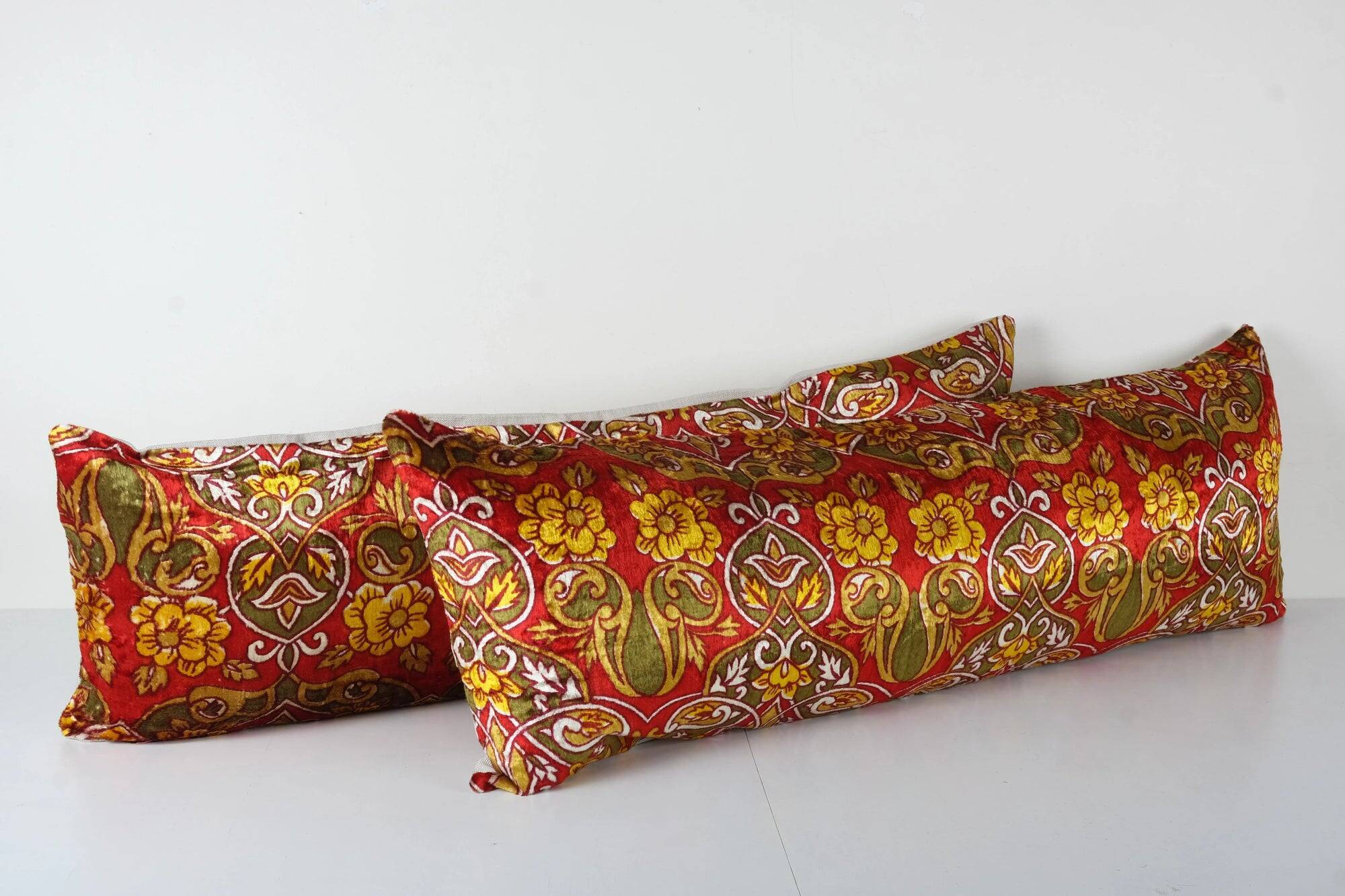 Set of 2 vintage velvet cushion covers 36x112 cm