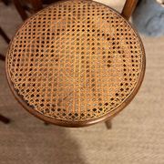 Set of 4 vintage Fischel bistro chairs in curved wood and cane