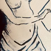 Painting in indigo blue "female model drawing in the studio"