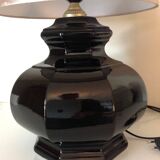 Octagonal black ceramic lamp and gold lampshade / vintage 70s