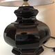 Lampe en ceramique noire octogonale et abat jour doré / vintage années 70