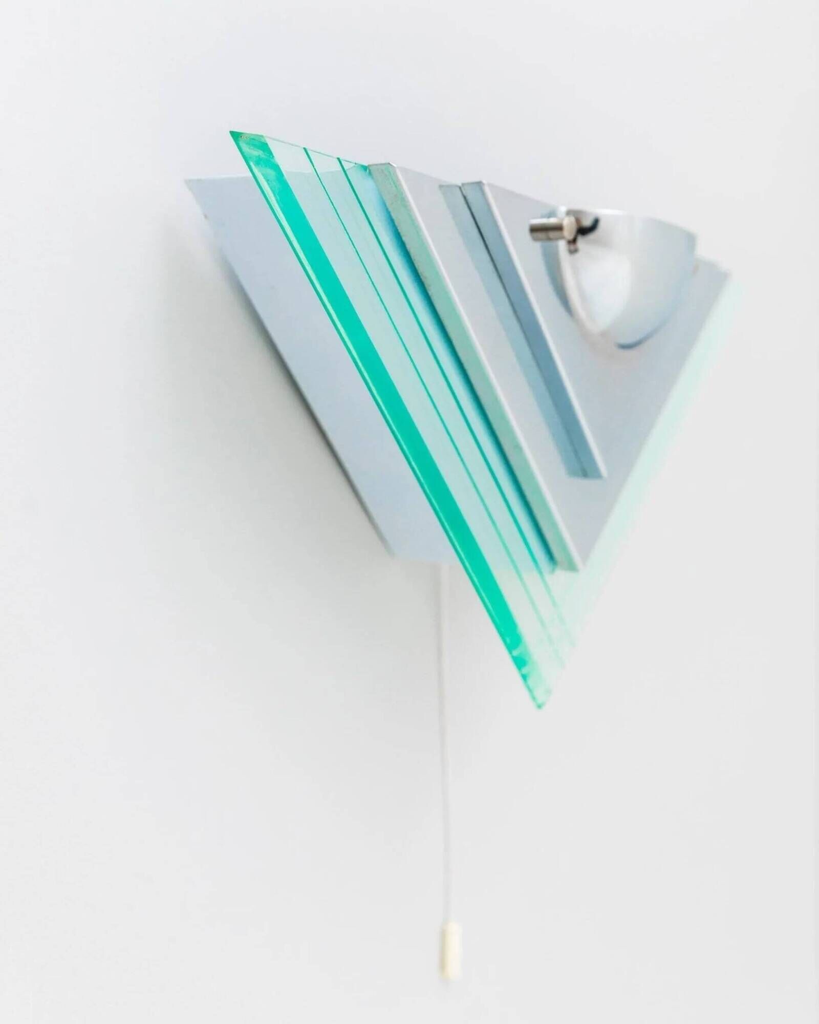Muted green glass wall lamp with chrome metal accents, Memphis-style postmodern, 1990s