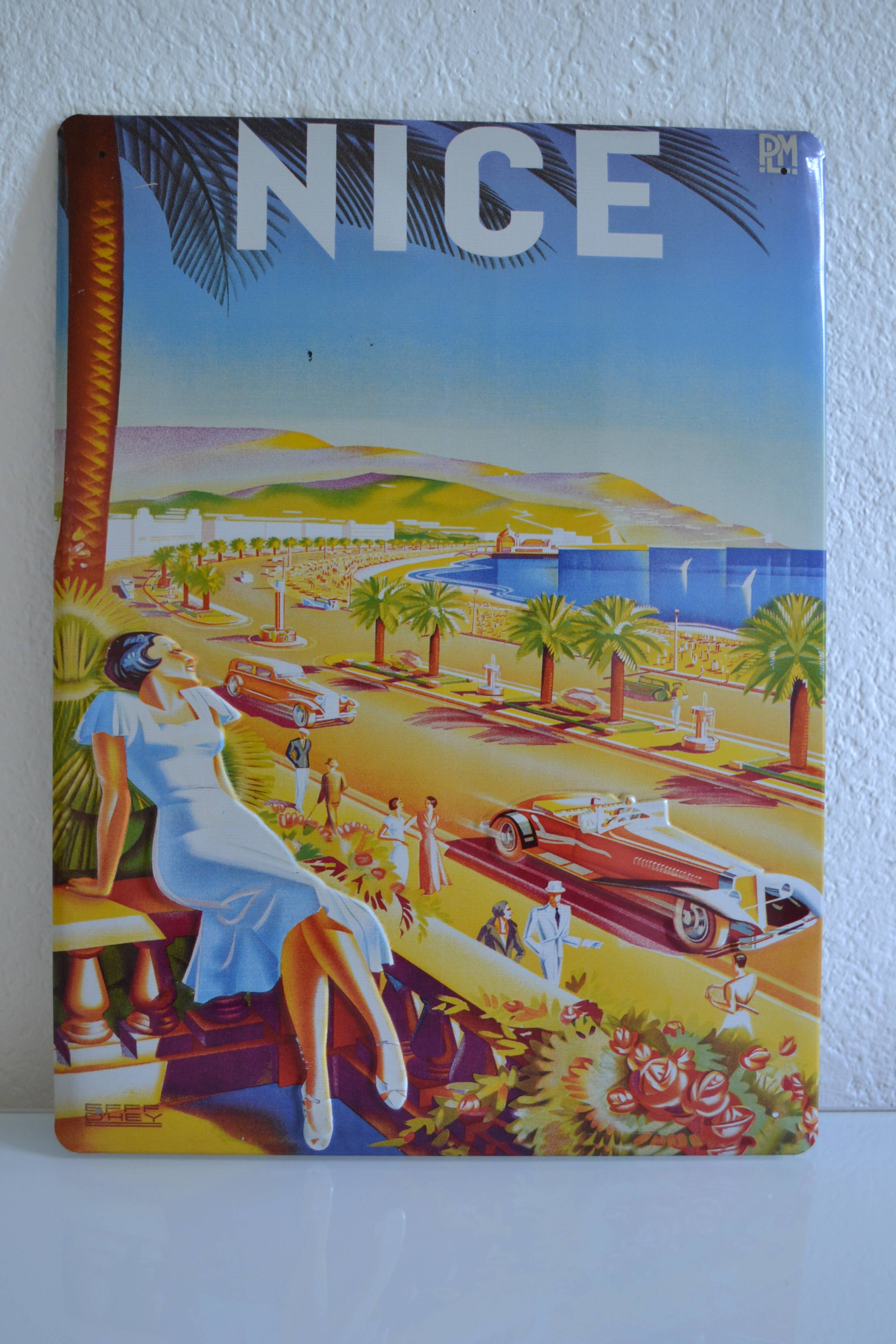 Plaque tôle lithographiée publicitaire vintage Nice