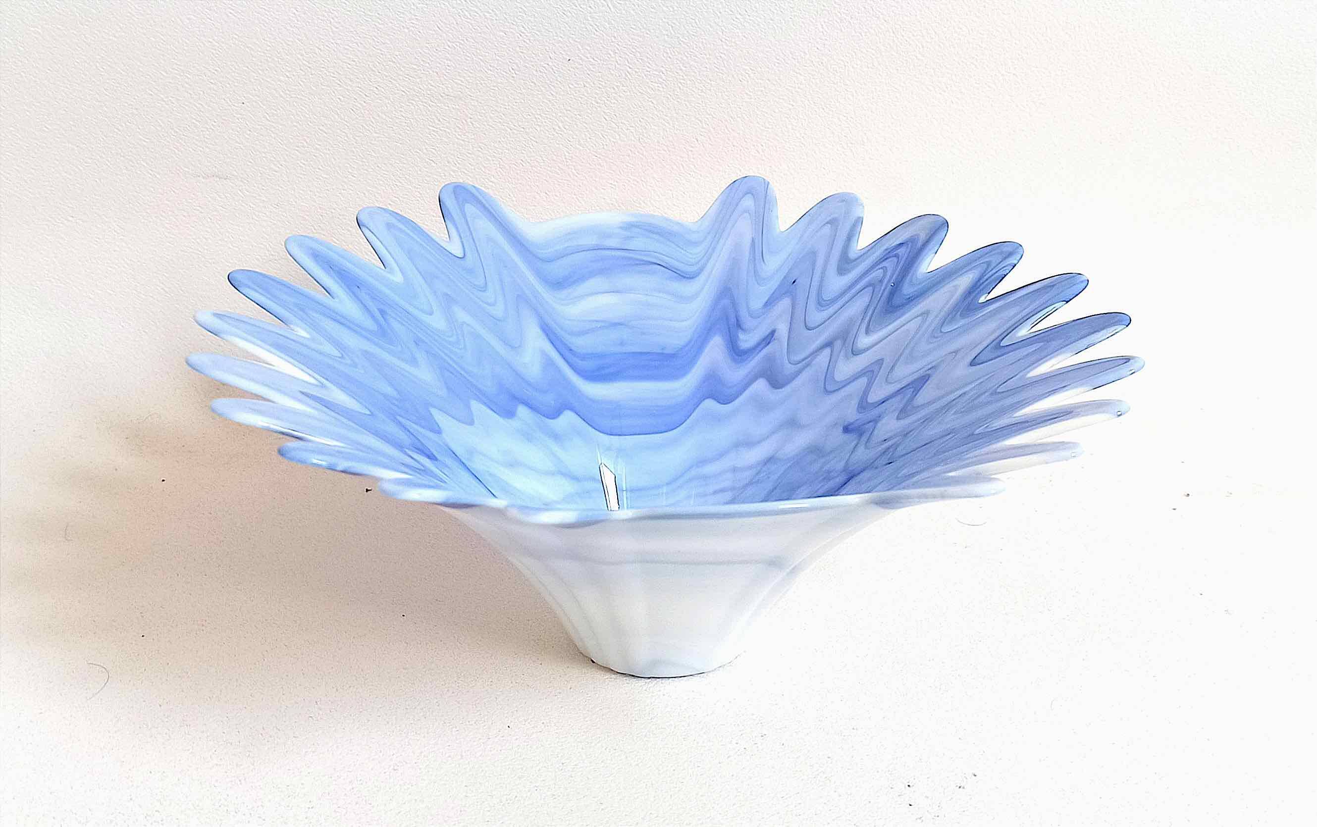 Murano glass cup opaline blue white width 26 cm 60s