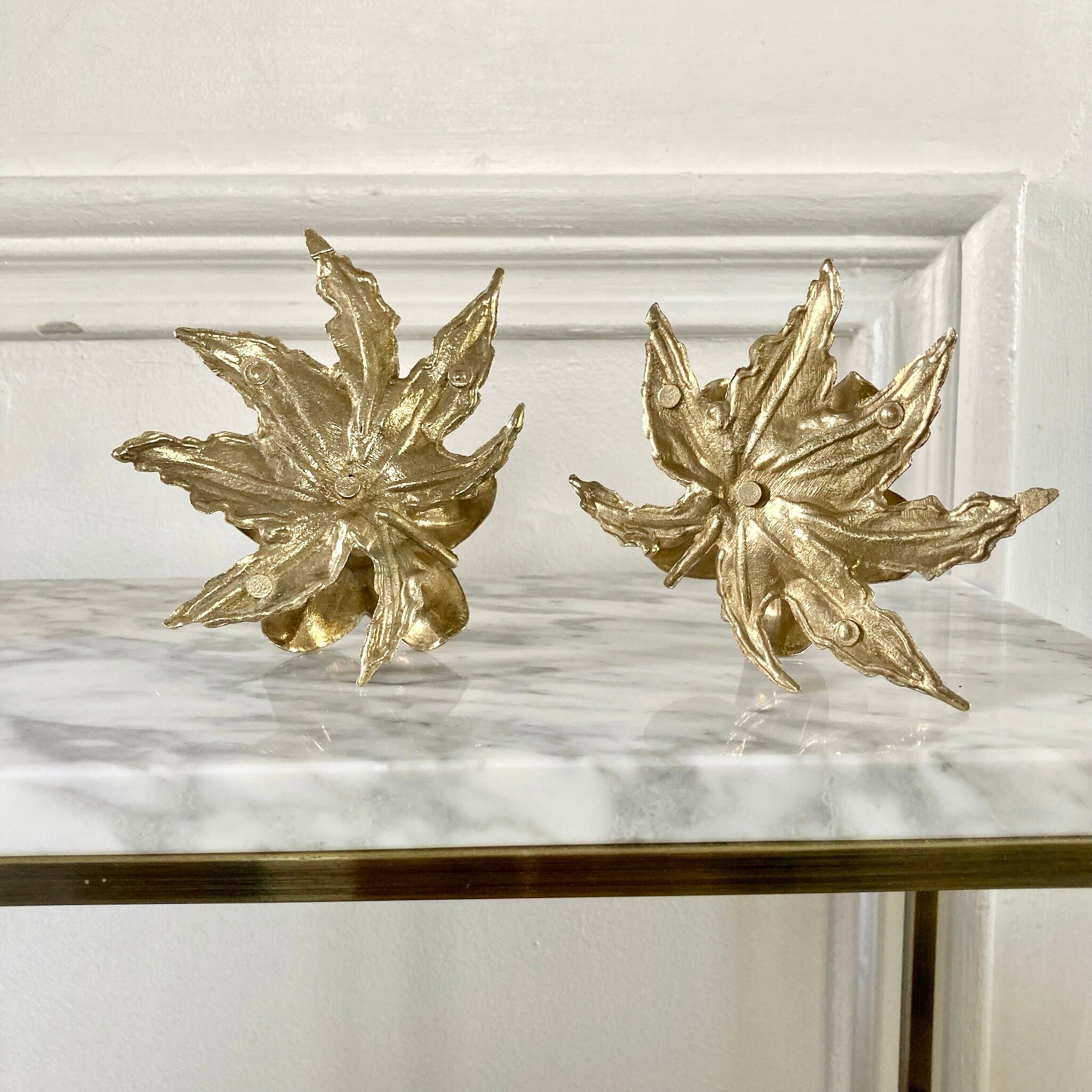 Pair brass flower candle holders