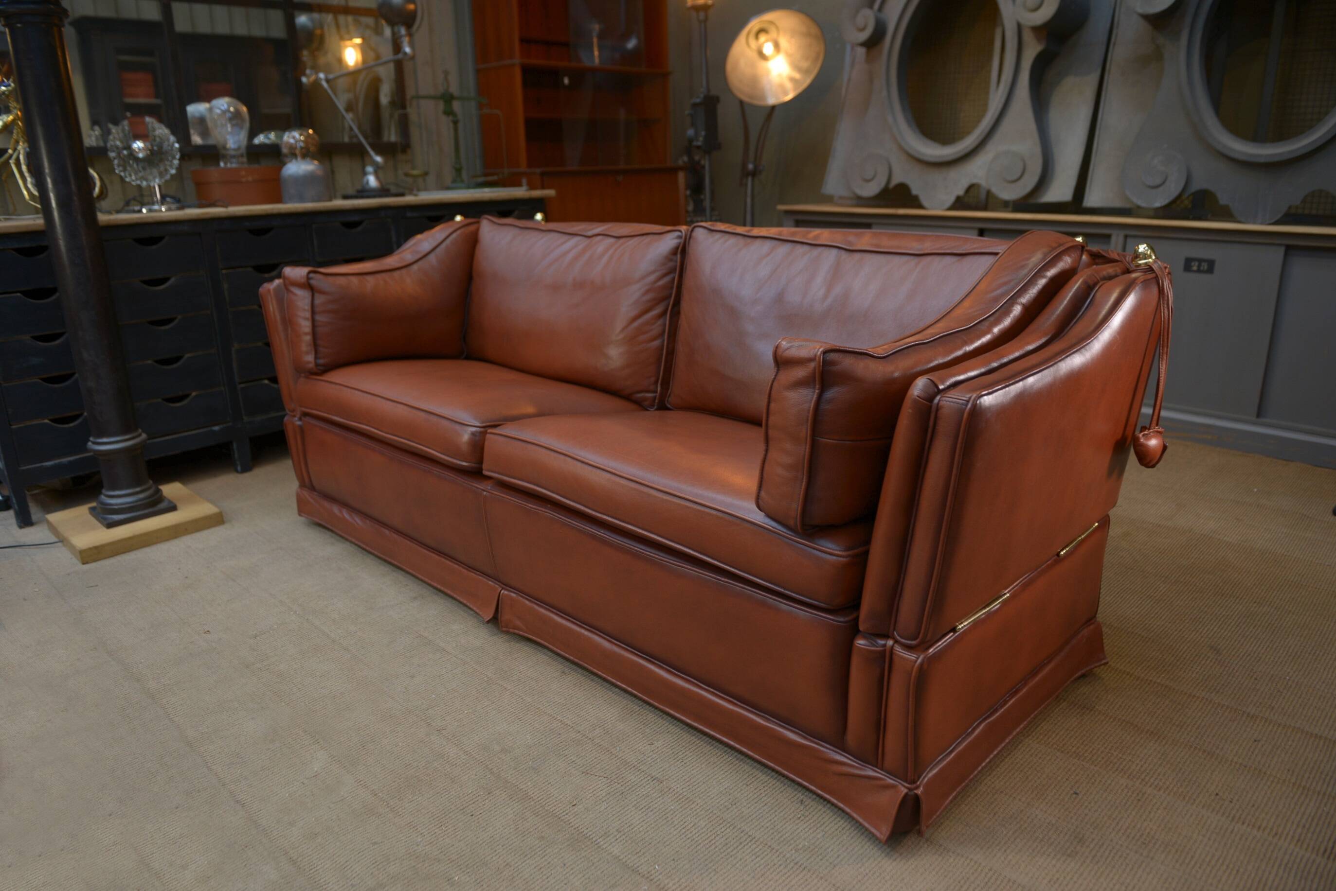 Maison Jansen leather sofa, France, 1970s