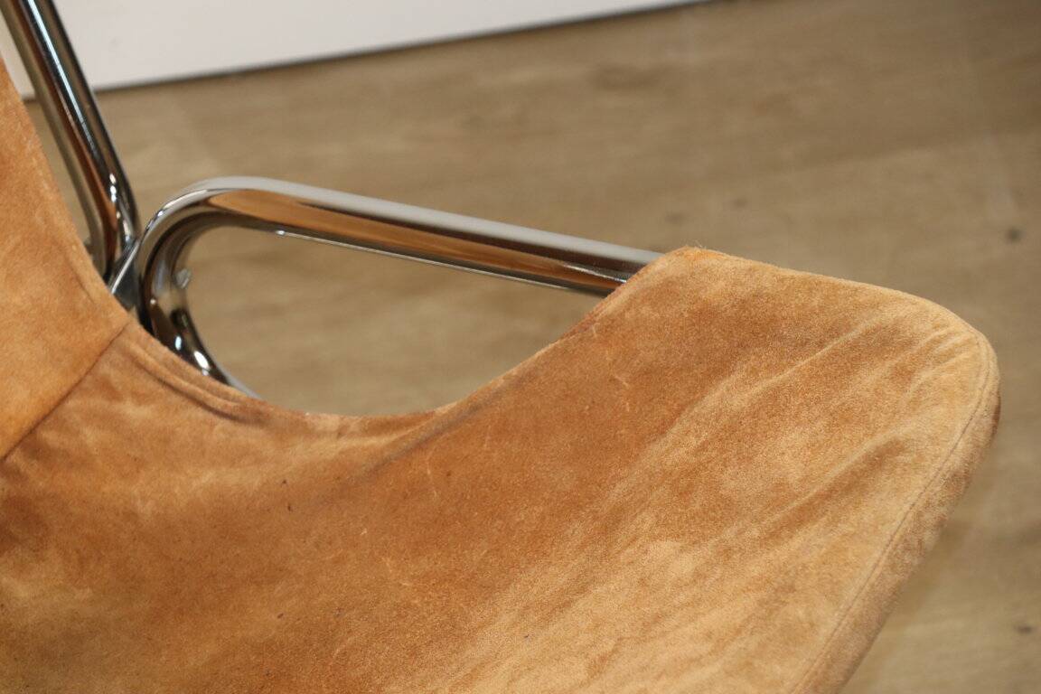Vintage Suede and Chrome Metal Armchair, 1970s