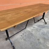 Large beech bistro coffee table and cast iron base French Paris bistro table