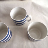 Set de 6 tasses à thé et soucoupe en faïence à rayures bleues
