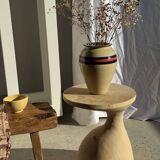 Large beige vase with blue and pink trim H27 D21