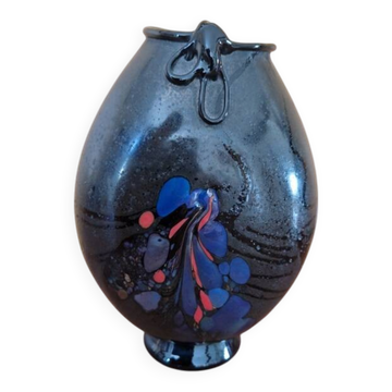 Robert Pierini (Né en 1950) - Vase en verre soufflé noir mat - 1985 - Biot