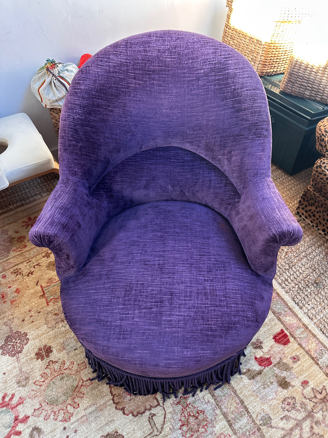 Small purple velvet tub chair