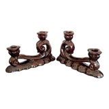 Pair of Art Deco candlesticks in glazed ceramic