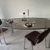 Space age dining table in smoked glass & chrome