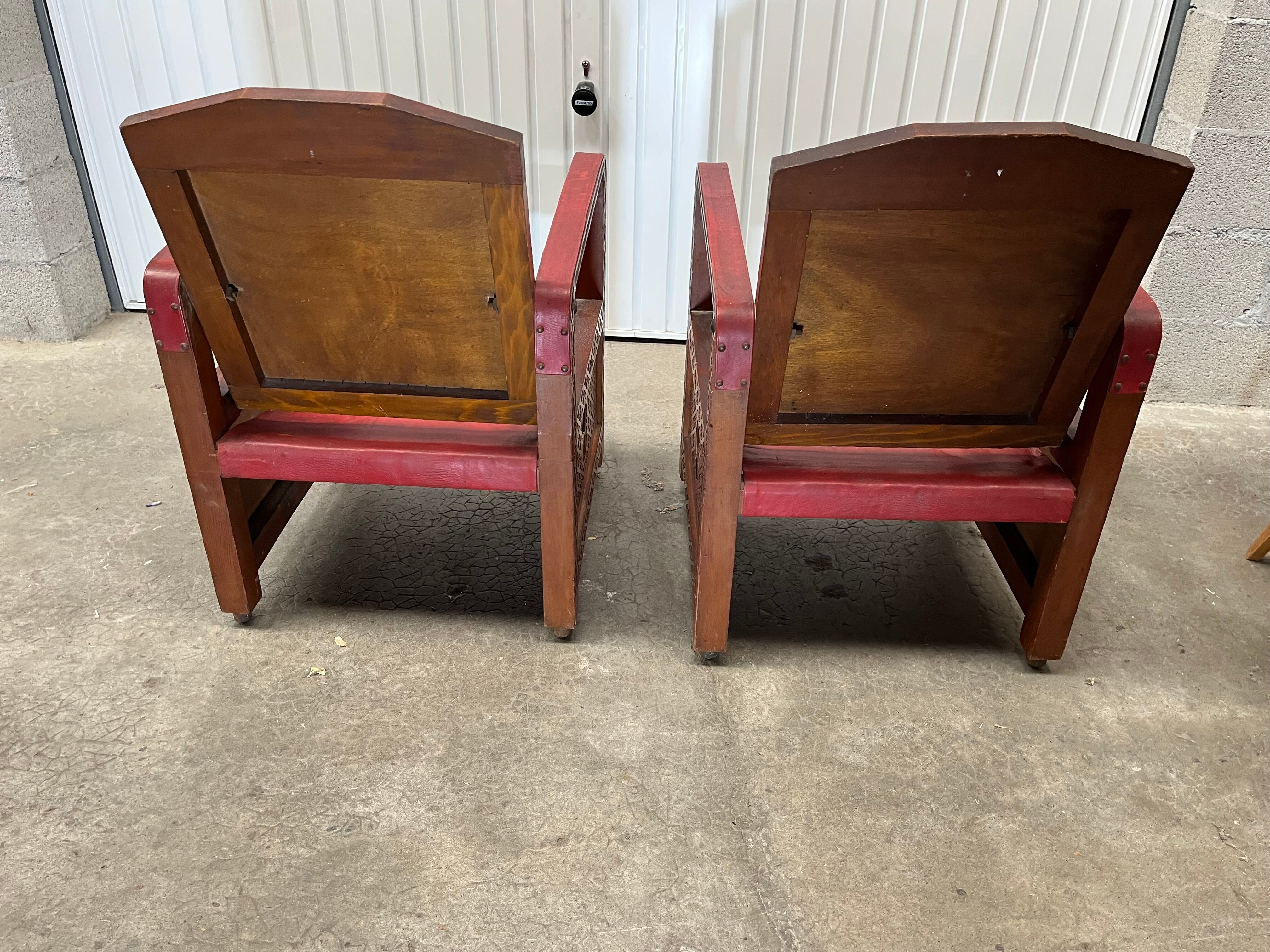 Pair of Moroccan leather armchairs from the 50s