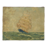 Peinture marine signée, peinture à l'huile, navire en mer, décoration murale, 40's