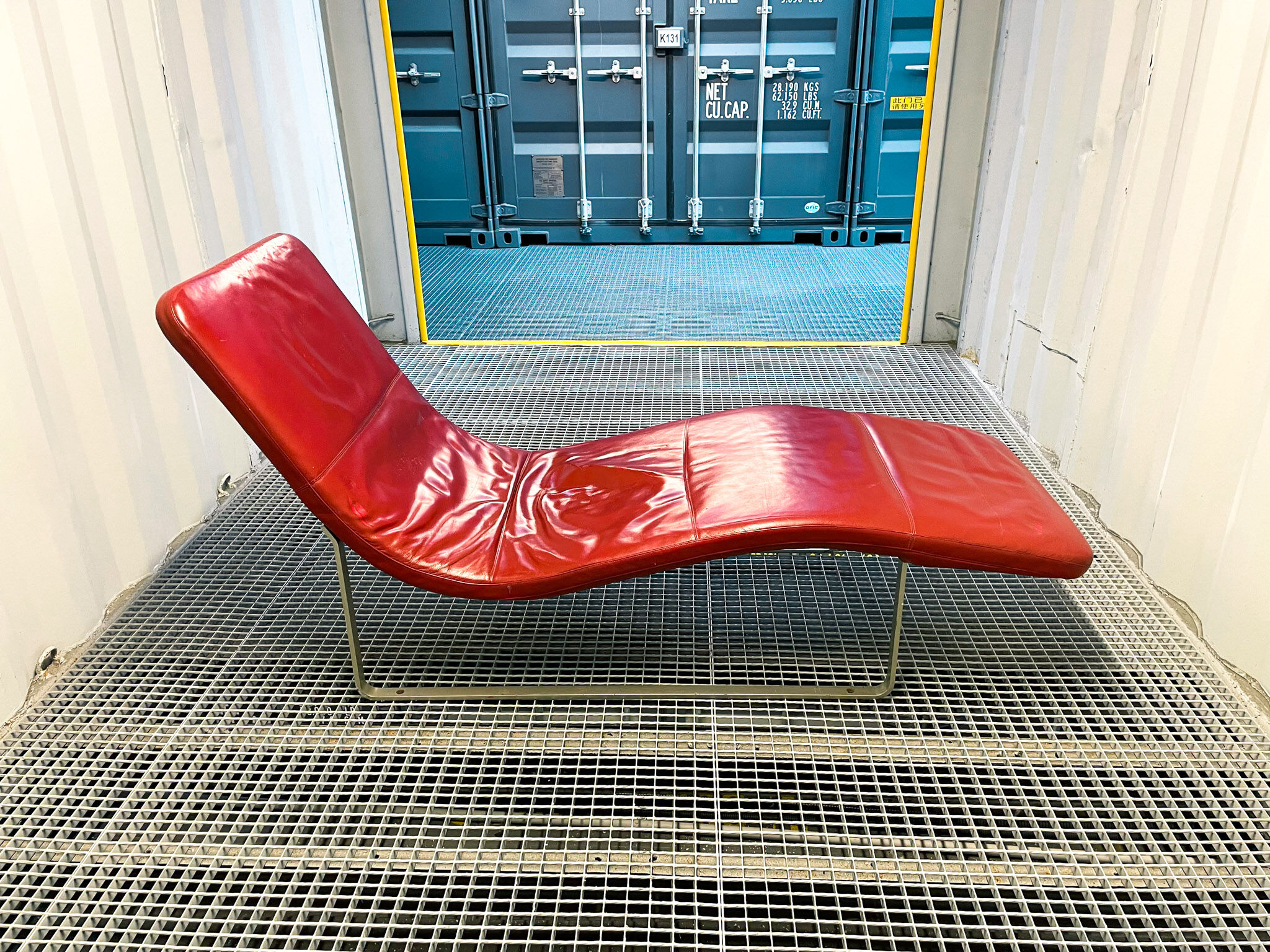 B&B Italia red leather lounge chair by Jeffrey Bernett