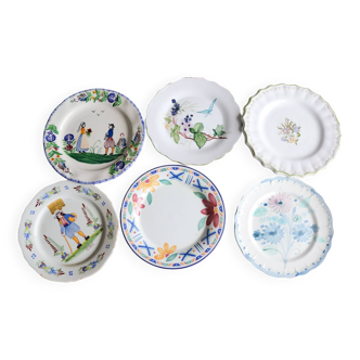 Set de 6 assiettes dépareillées vintage